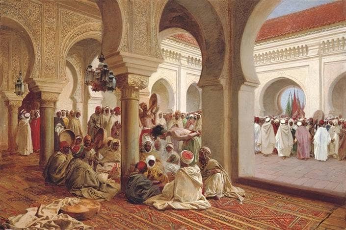 In the courtyard of a mosque by Gustavo Simoni — Oil Painting Reproduction