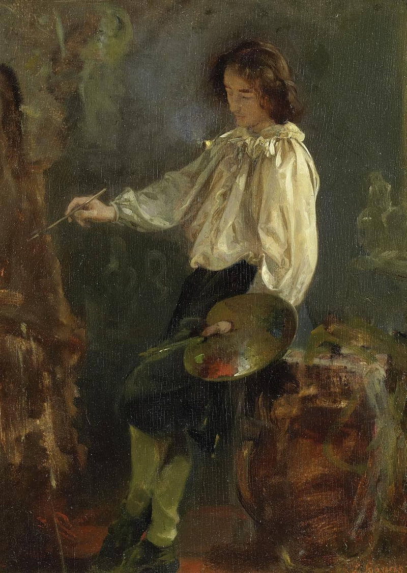 In the Studio (a Painter and the Easel) by Ludwig Knaus — Oil Painting Reproduction