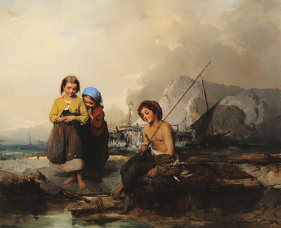 Young fishermen in apartment