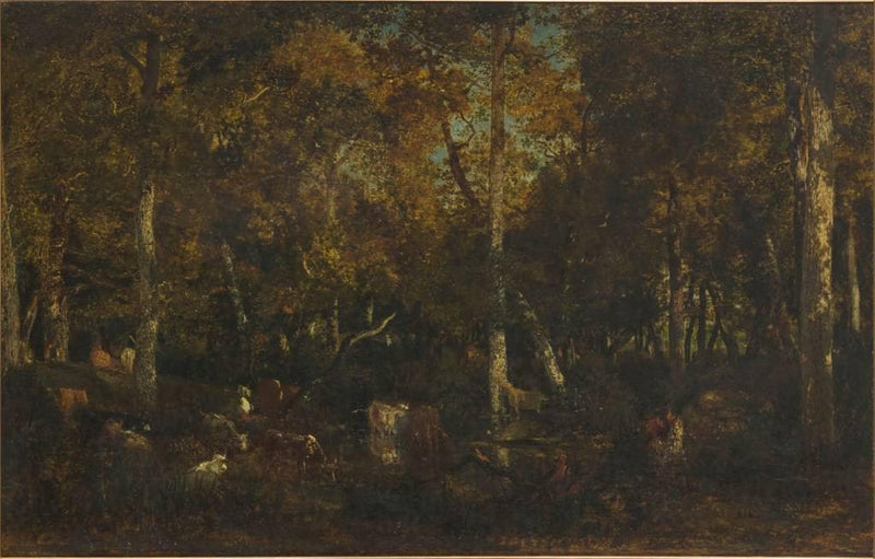 Inside the forest grove at Vieux Dormoir du Bas-Bréau (Fontainebleau forest) by Theodore Rousseau — Oil Painting Reproduction