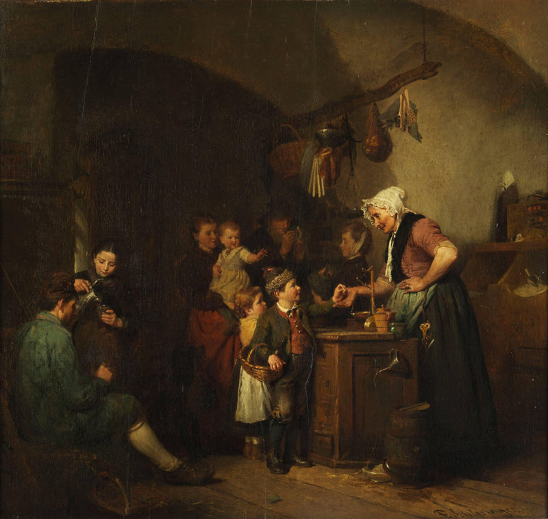 Inside the village shop by Felix Schlesinger — Oil Painting Reproduction