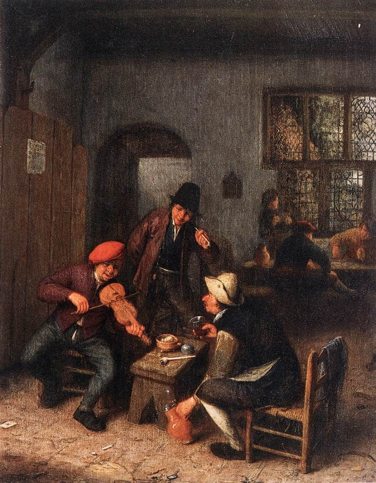 Interior of a Tavern with Violin Player by Adriaen van Ostade — Oil Painting Reproduction