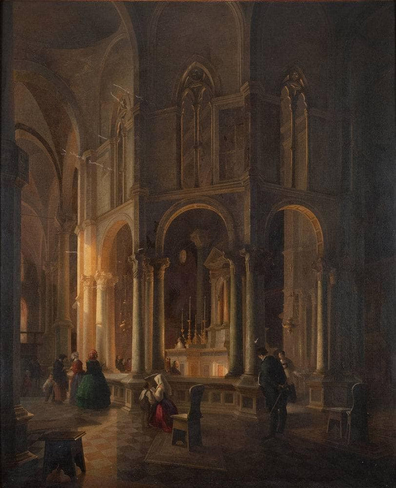 Interior of gothic basilica by Vincenzo Abbati — Oil Painting Reproduction