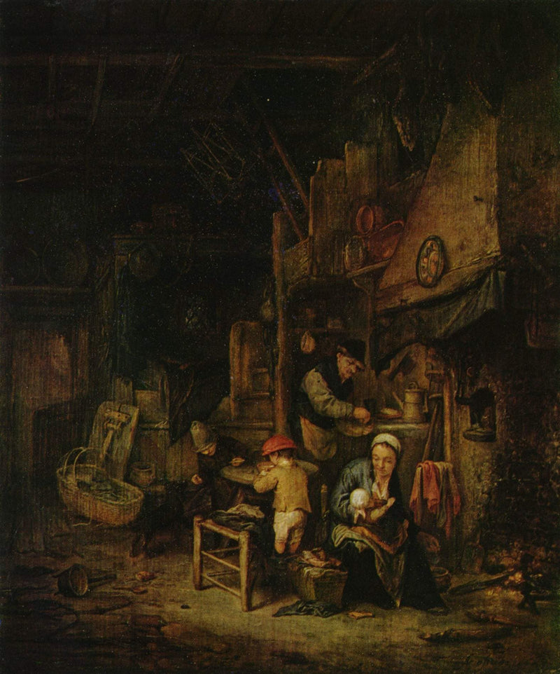 Interior with a Peasant Family by Adriaen van Ostade — Oil Painting Reproduction