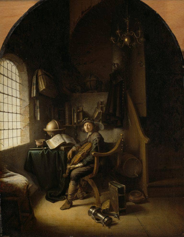 Interior with a Young Violinist by Gerrit Dou — Oil Painting Reproduction
