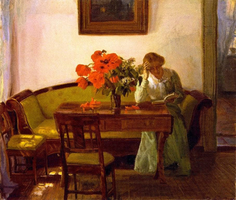 Interior with Red Poppies by Anna Ancher — Oil Painting Reproduction
