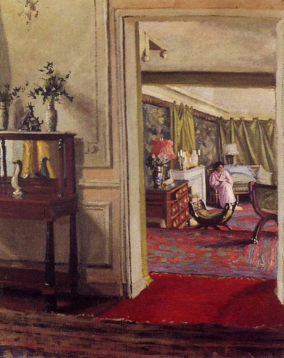 Interior with Woman in Pink in master bedroom