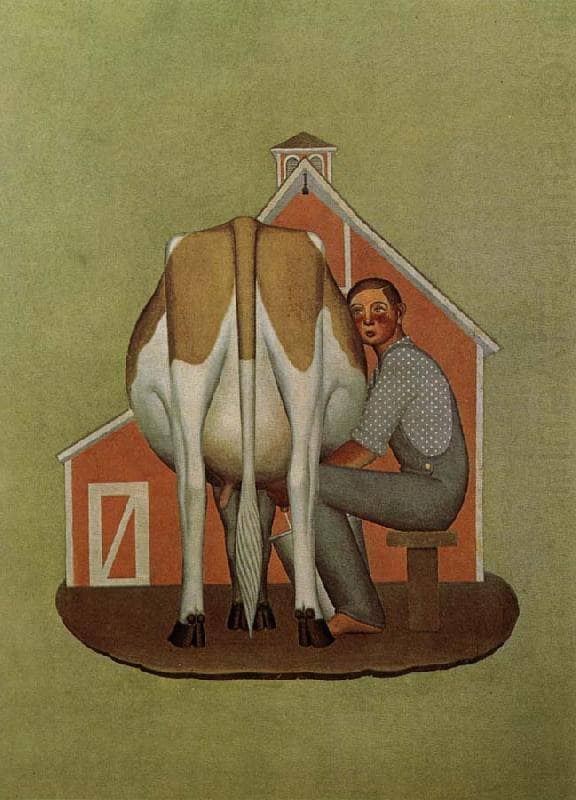 Boy Milking Cow by Grant Wood — Oil Painting Reproduction