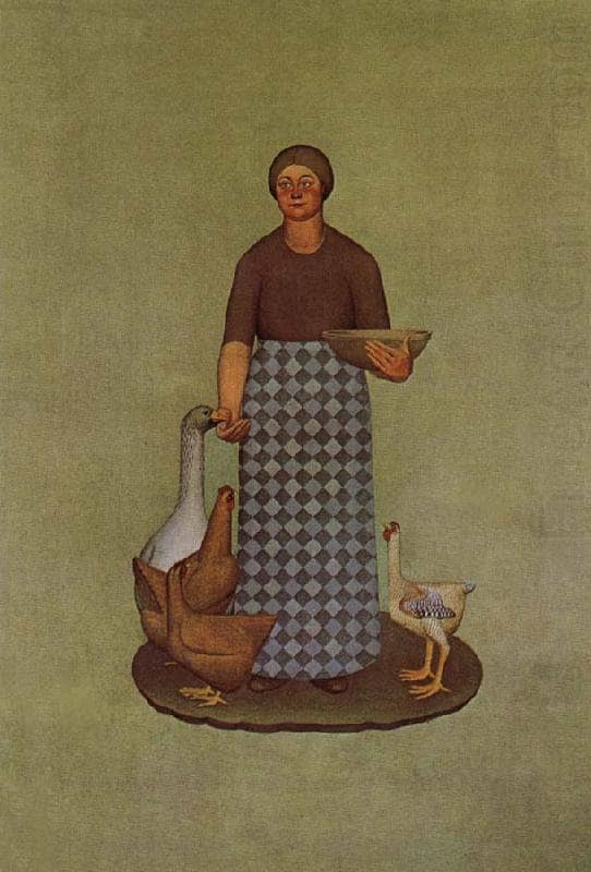 Farmer's Wife with Chickens by Grant Wood — Oil Painting Reproduction
