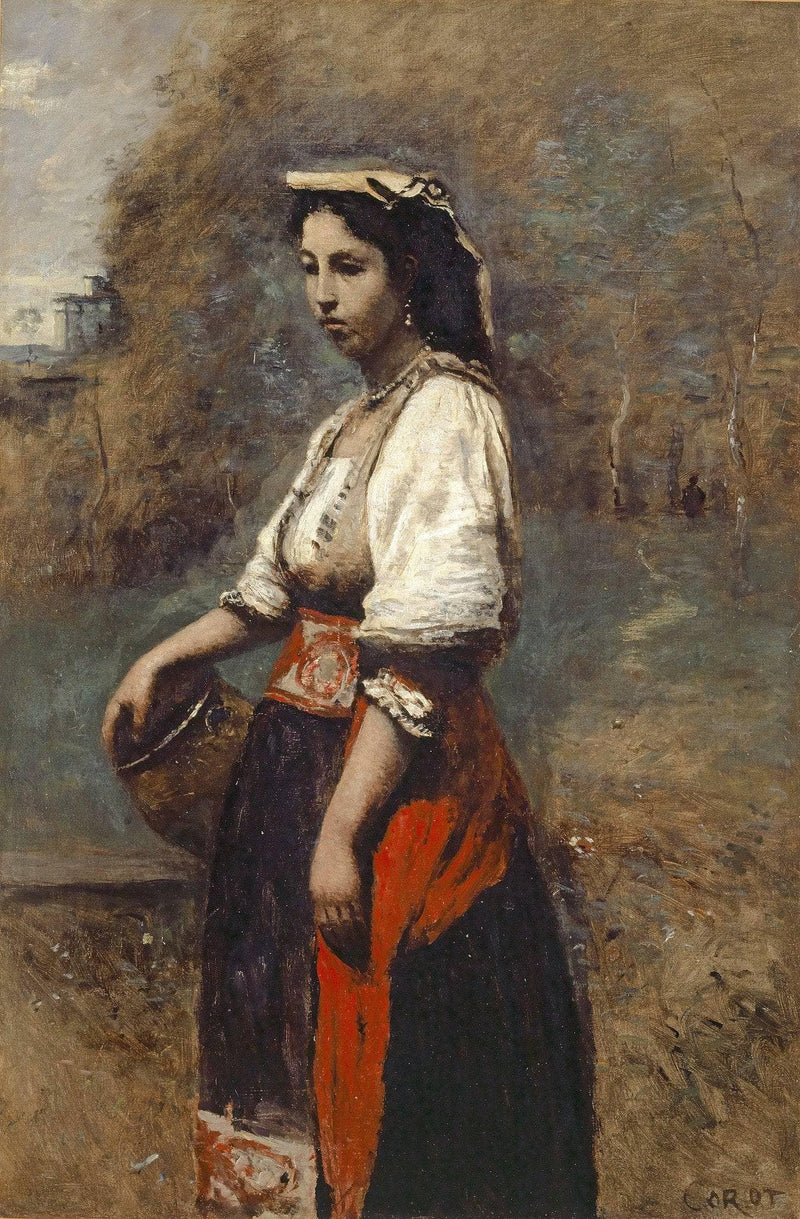Italian at the fountain by Camille Corot — Oil Painting Reproduction