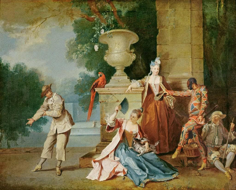 Italian comedians in a park by Jean-Baptiste Oudry — Oil Painting Reproduction