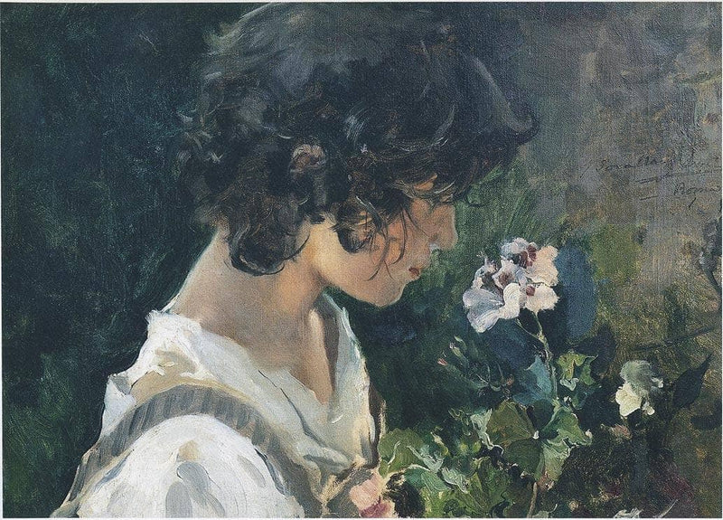Italian Girl with Flowers by Joaquín Sorolla — Oil Painting Reproduction