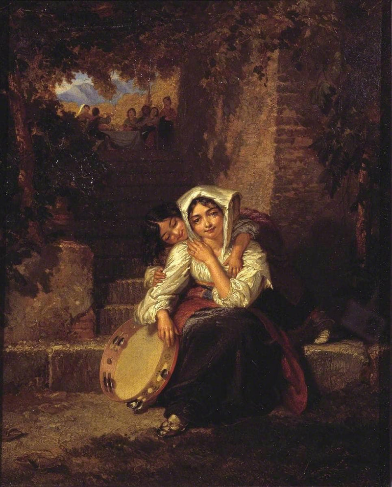 Italian Girl with Tambourine by Penry Williams — Oil Painting Reproduction