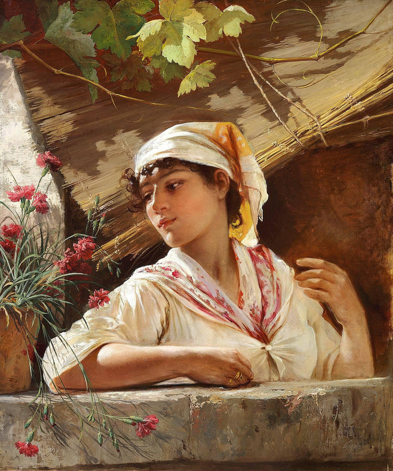Italian woman on a balcony by Elisabeth Jerichau-Baumann — Oil Painting Reproduction