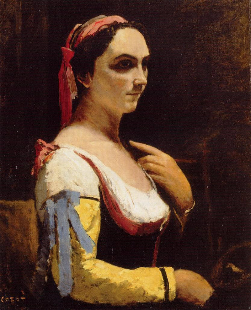 Italian Woman with a Yellow by Camille Corot — Oil Painting Reproduction