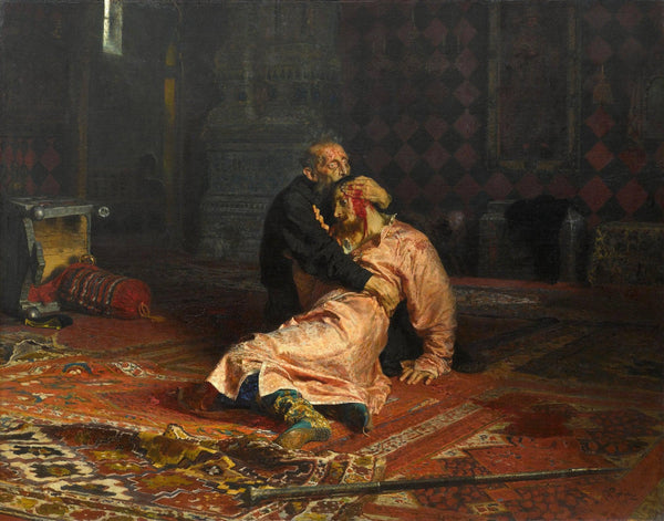 Ivan the Terrible and his son Ivan on November 16, 1581, by Ilya Repin, 1883, oil on canvas.