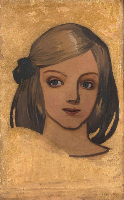 Head of a Girl on a Golden Background in home office