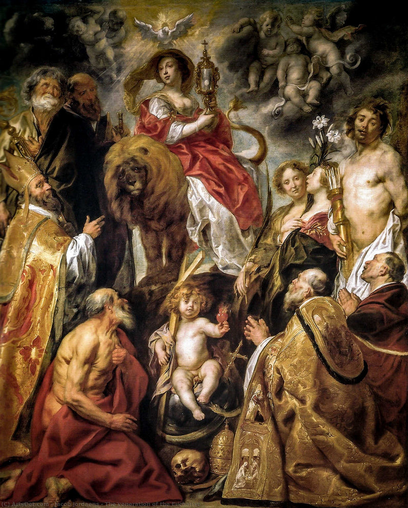The veneration of the Eucharist by Jacob Jordaens — Oil Painting Reproduction