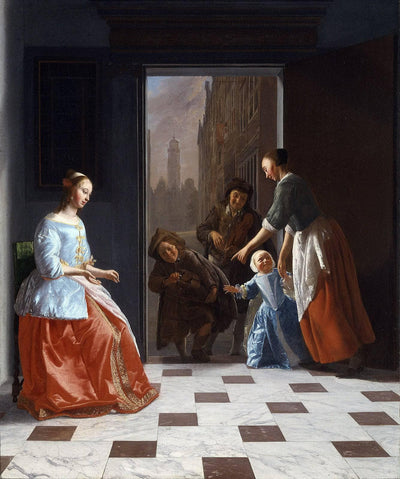Street Musicians at the Door in modern living room