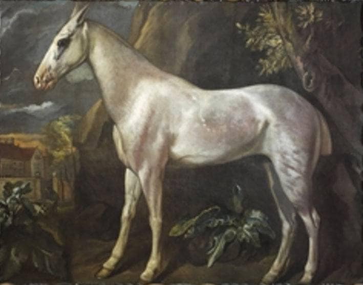 The Marquess of Worcester's Dappled Grey Stallion, with Worcester House Beyond by Jacob Peter Gowy — Oil Painting Reproduction