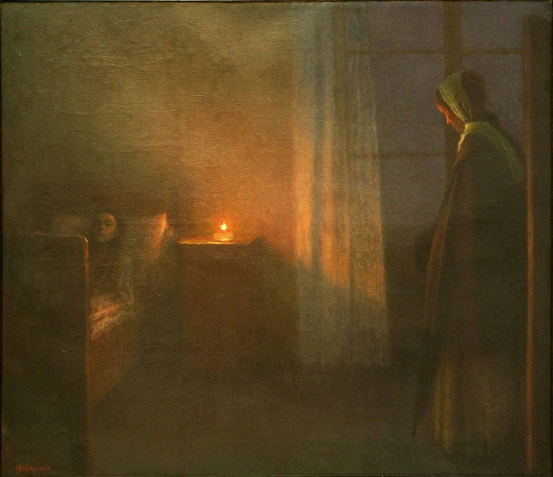 By the Girl's Bed by Jakub Schikaneder — Oil Painting Reproduction