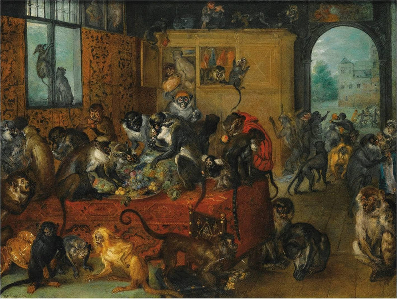 Monkeys feasting (Singerie) by Jan Brueghel the Elder — Oil Painting Reproduction