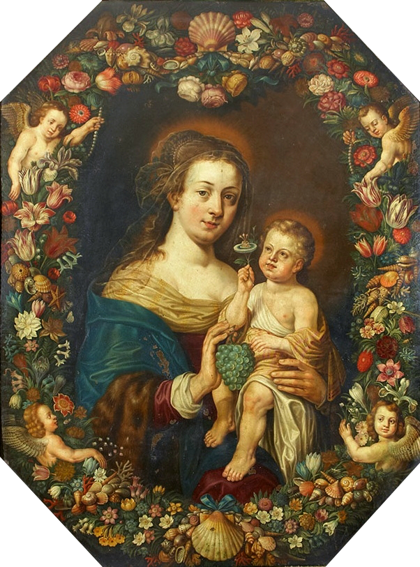 Madonna and Child in a Floral Garland by Jan Brueghel the Elder — Oil Painting Reproduction