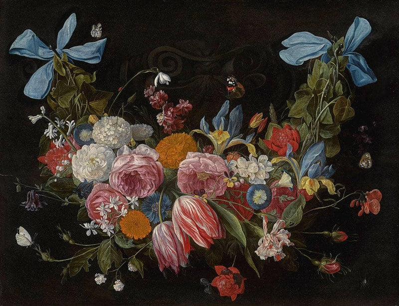 A Swag of Flowers Fixed with Two Blue Ribbons by Jan van Kessel the Elder — Oil Painting Reproduction