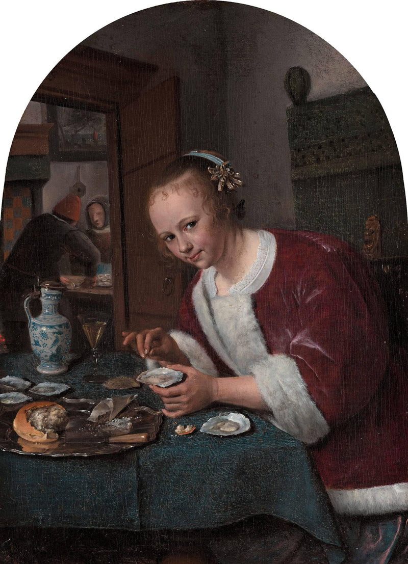 Girl eating oysters by Jan Steen — Oil Painting Reproduction