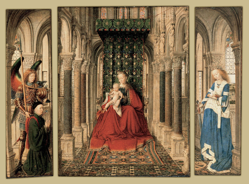 Dresden Triptych (Virgin and Child with St. Michael and St. Catherine and a Donor) by Jan van Eyck — Oil Painting Reproduction