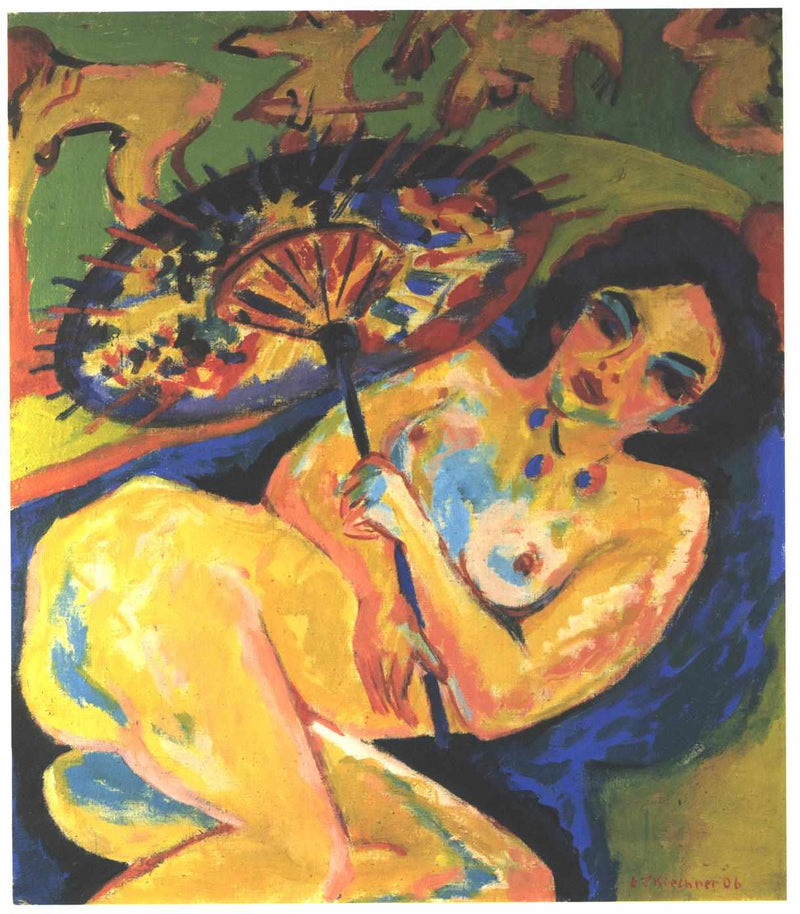 Girl Under a Japanese Parasol by Ernst Ludwig Kirchner — Oil Painting Reproduction