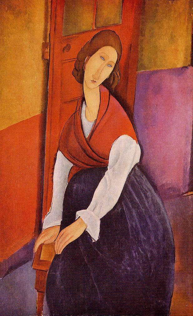 Jeanne Hebuterne in Red Shawl by Amedeo Modigliani — Oil Painting Reproduction