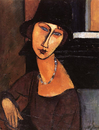 Jeanne Hebuterne with Hat and Necklace in apartment