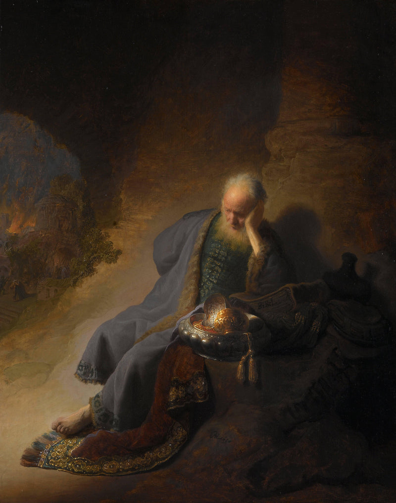 Jeremiah mourning over the Destruction of Jerusalem by Rembrandt — Oil Painting Reproduction