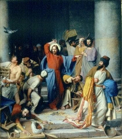 Jesus Casting out the Money Changers at the Temple in hallway