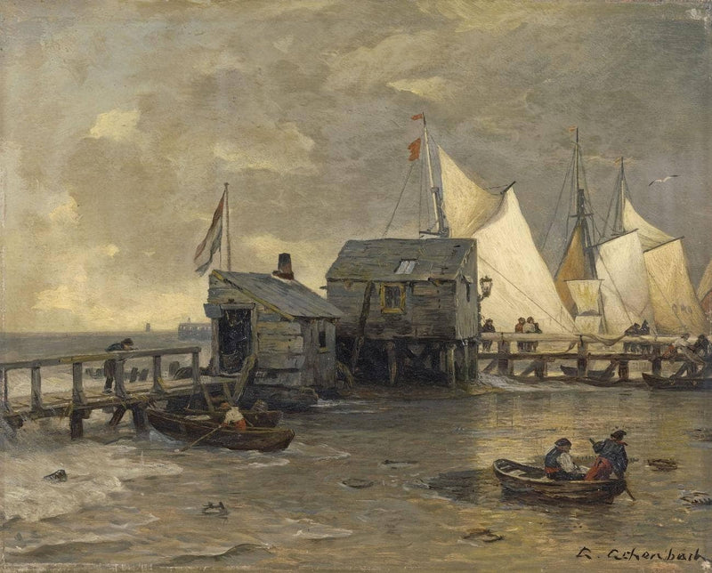 Jetty with sailing boats by Andreas Achenbach — Oil Painting Reproduction