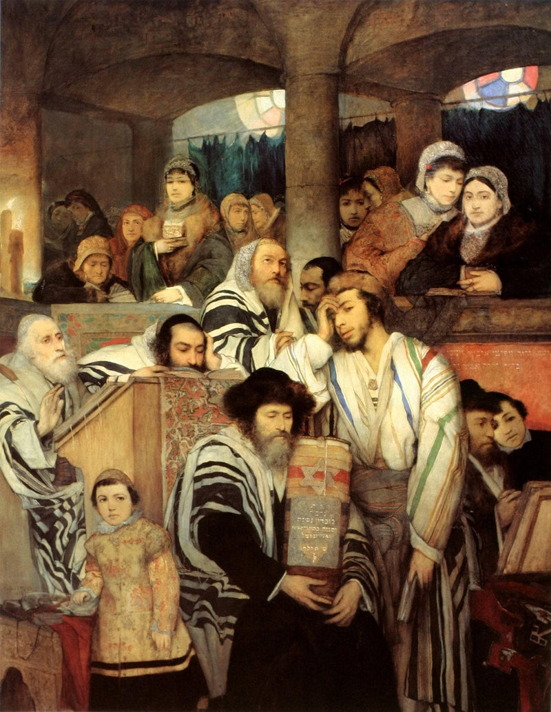 Jews Praying in the Synagogue on Yom Kippur by Maurycy Gottlieb — Oil Painting Reproduction