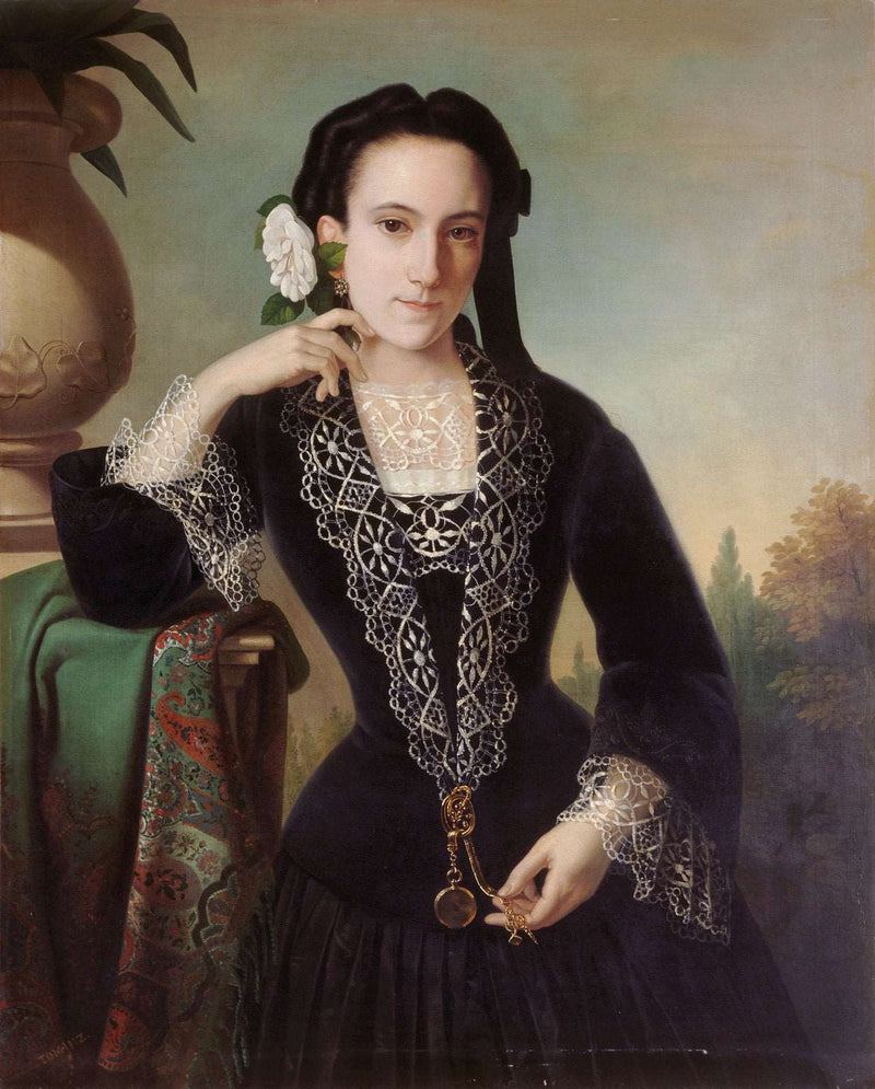 A lady with a camellia by Giuseppe Tominz — Oil Painting Reproduction