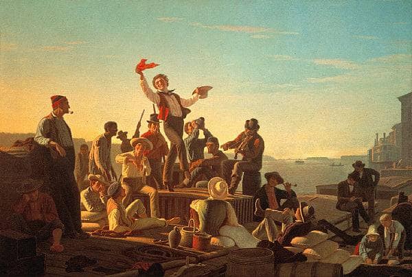 Jolly Flatboatmen in Port by George Caleb Bingham, Oil Painting Reproduction