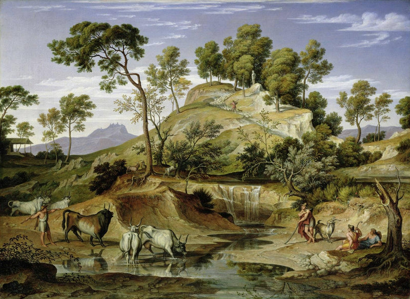 Landscape with Shepherds and Cows and at the Spring by Joseph Anton Koch — Oil Painting Reproduction