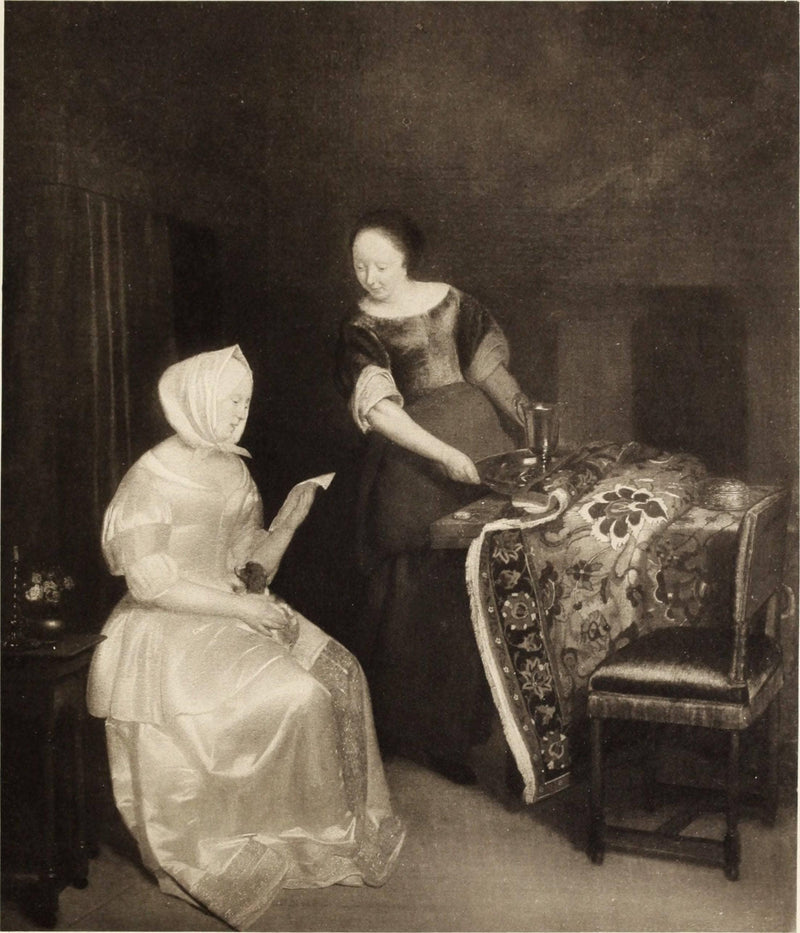 Interior with a Woman Reading a Letter and a Maid by Jacob Ochtervelt — Oil Painting Reproduction