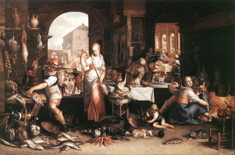 Kitchen Scene by Joachim Wtewael — Oil Painting Reproduction