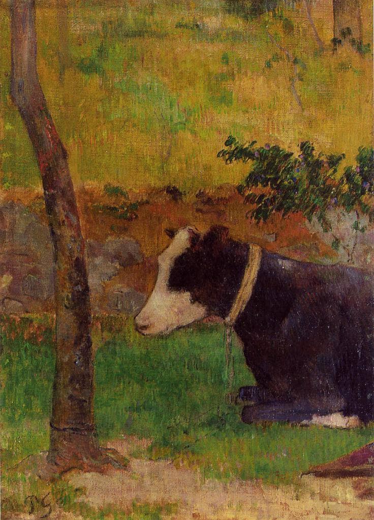 Kneeling cow by Paul Gauguin — Oil Painting Reproduction
