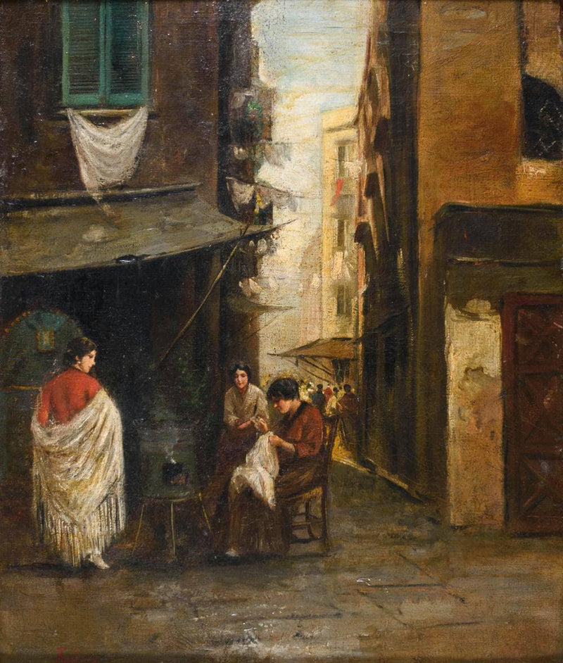 Knot of women on the street by Vincenzo Migliaro — Oil Painting Reproduction