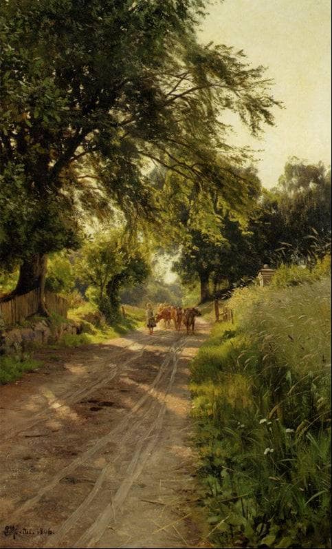 Koerne Traekkes Home, Hellebaek by Peder Mørk Mønsted — Oil Painting Reproduction