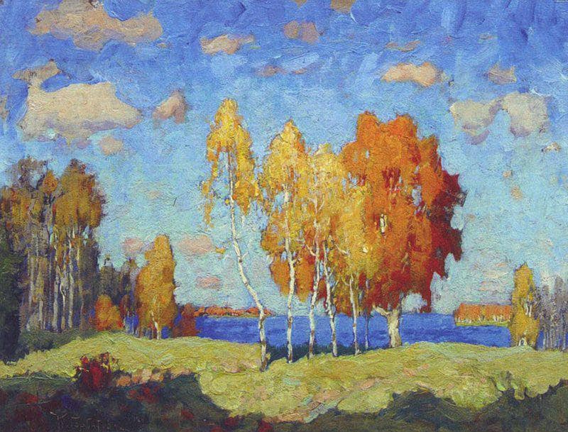 Autumn Landscape with Birches by Konstantin Gorbatov, Oil Painting Reproduction