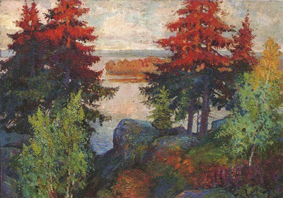 Autumn Landscape with River in kitchen
