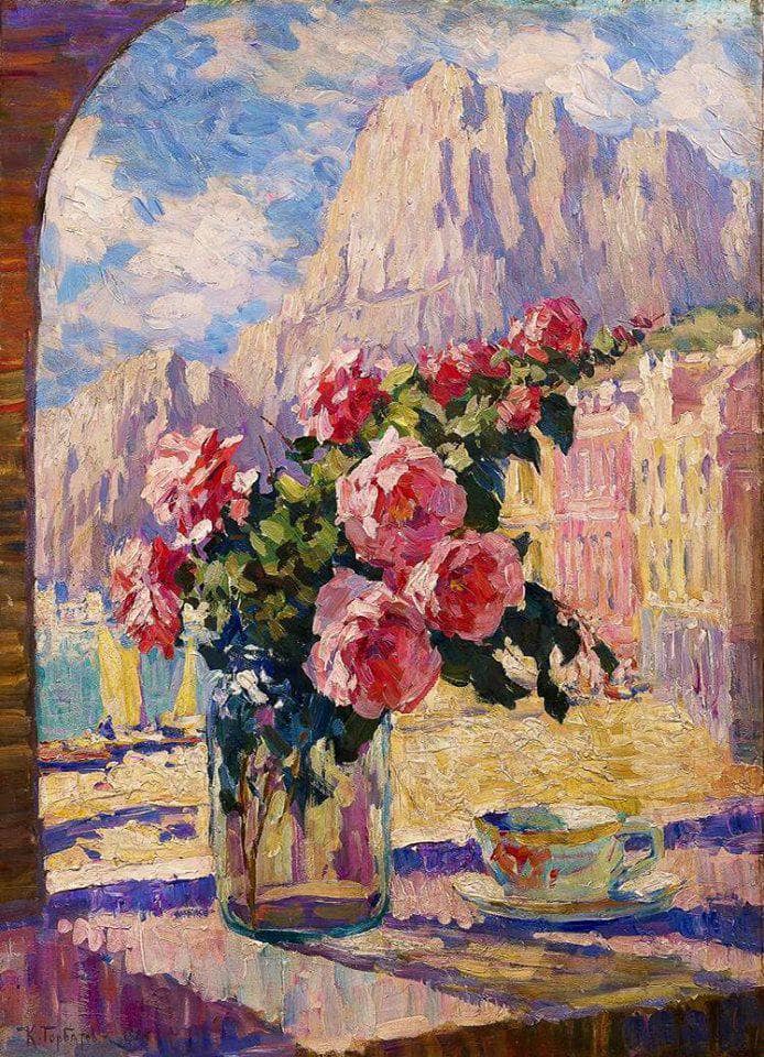 Bouquet of Flowers on the Window by Konstantin Gorbatov — Oil Painting Reproduction