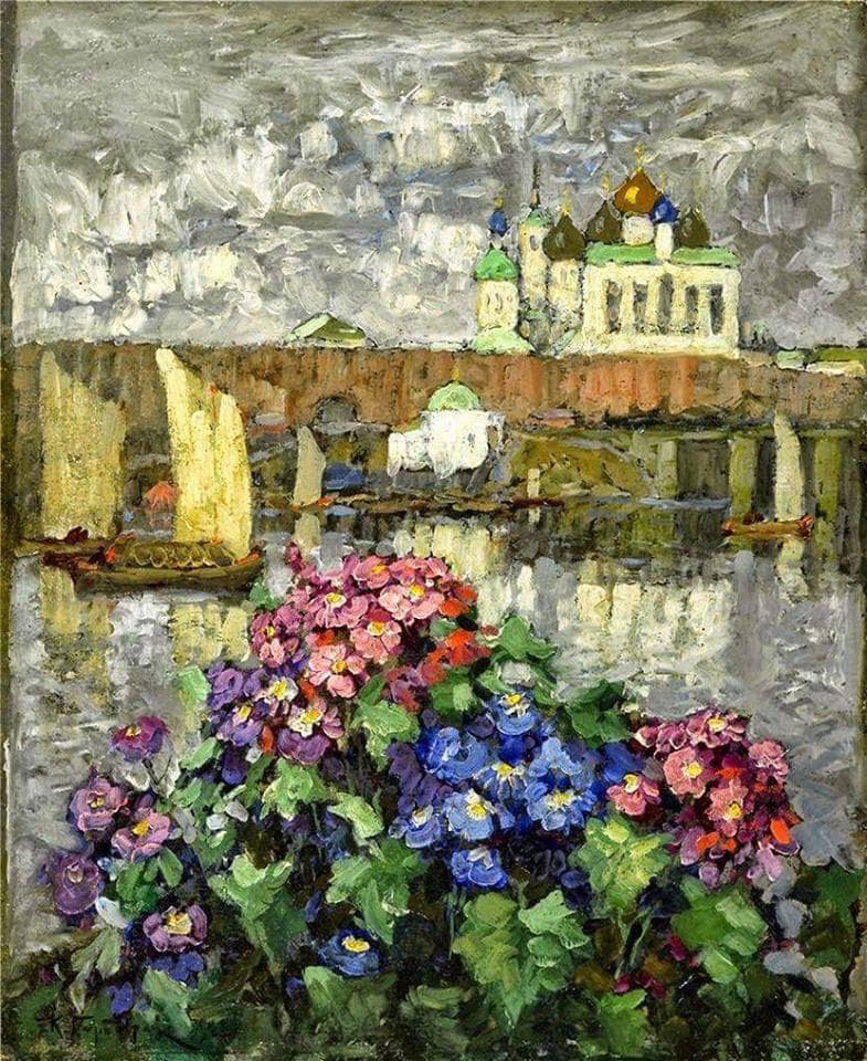 Flowers in the Window by Konstantin Gorbatov — Oil Painting Reproduction