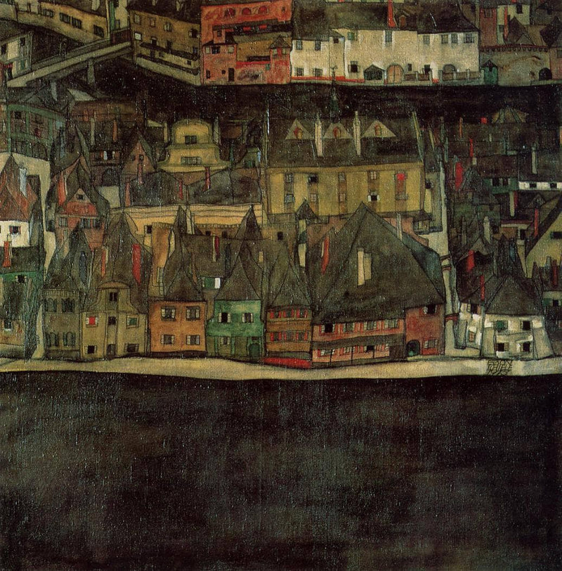 Krumau on the Molde, The Small City by Egon Schiele — Oil Painting Reproduction